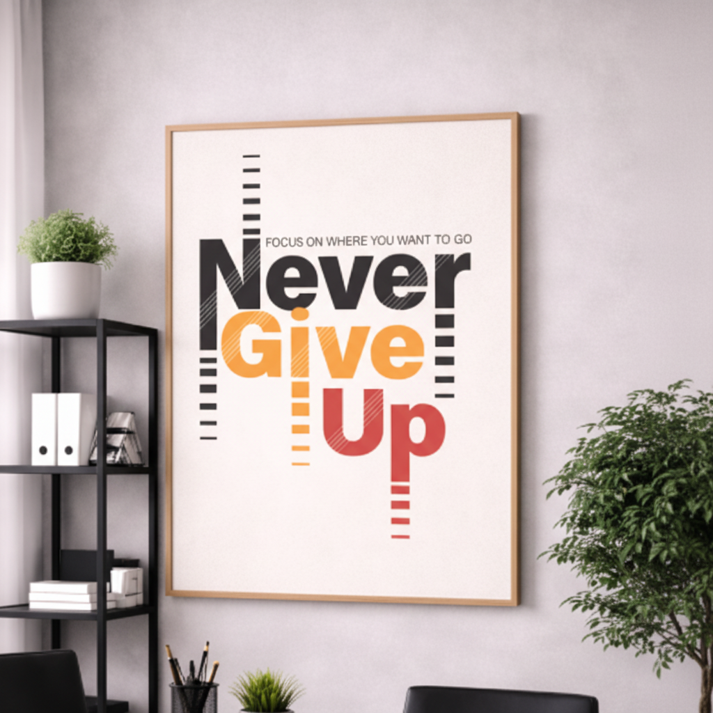 Never Give Up Bold Typography Canvas