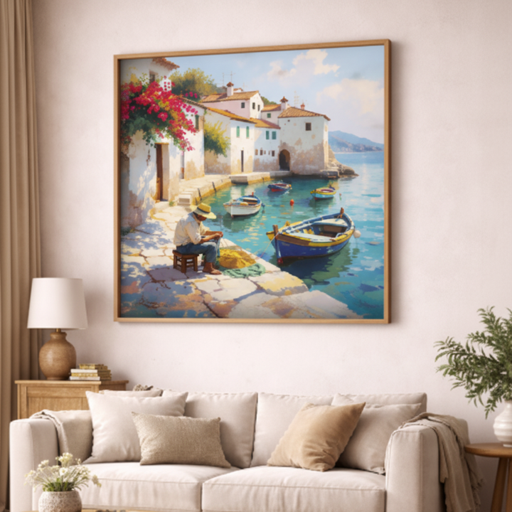 Mediterranean Harbor Life Canvas