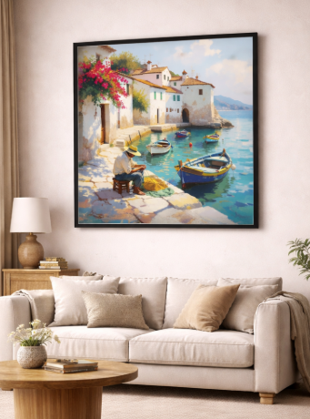 Mediterranean Harbor Life Canvas