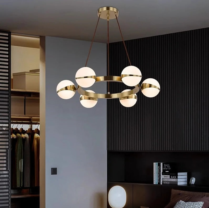 Modern Circular Chandelier with Globe Glass Shades