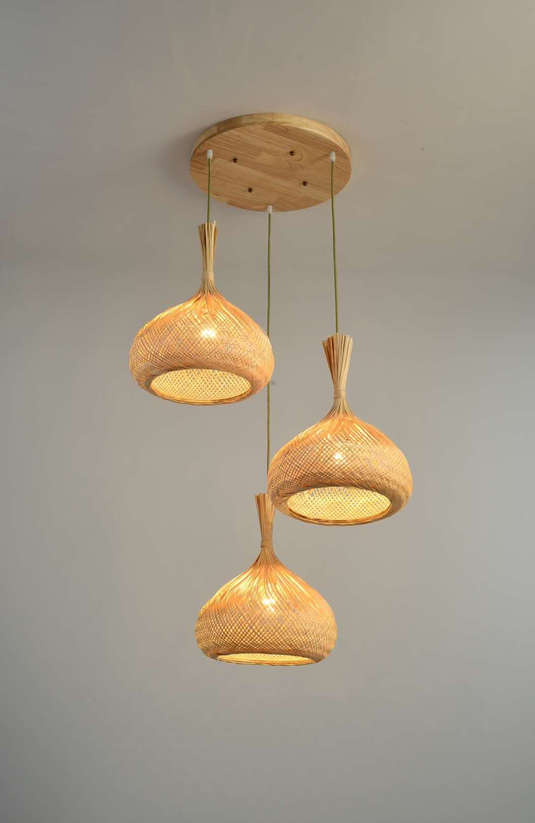 Triple Bamboo Pendant Light with Woven Shades