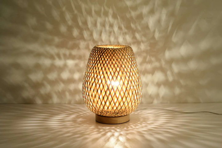 Woven Bamboo Table Lamp with Light Pattern Effect