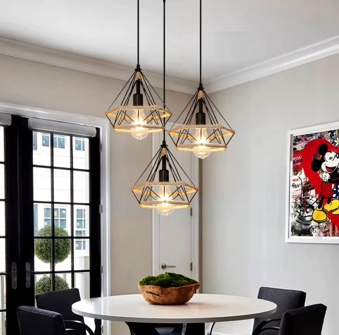 Modern Industrial Triple Pendant Light with Geometric Design