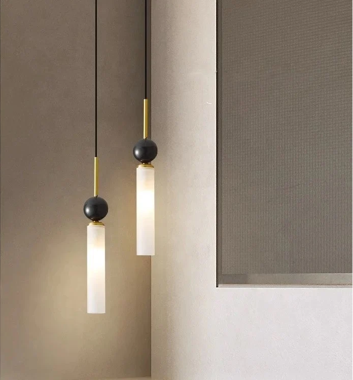 Modern Minimalist Pendant Light with Marble and Brass Accents