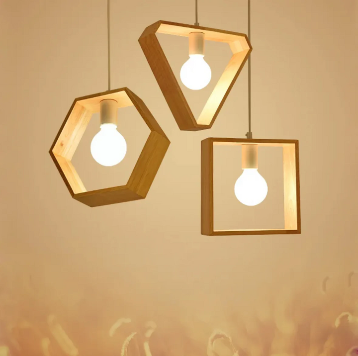 Geometric Wooden Pendant Lights Trio