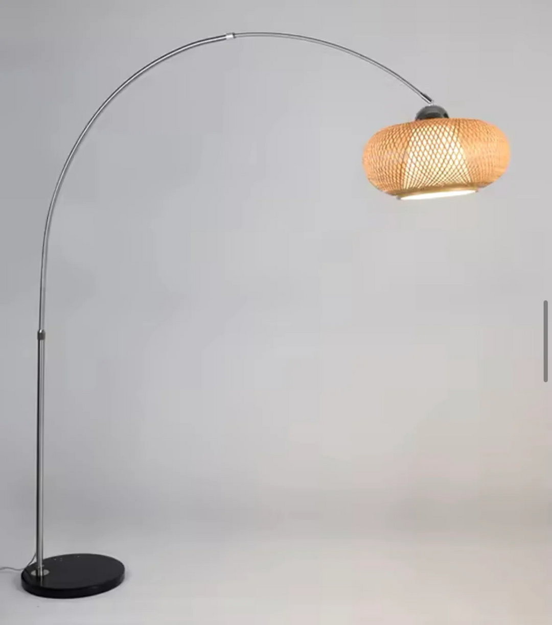 Modern Arc Floor Lamp with Woven Rattan Shade