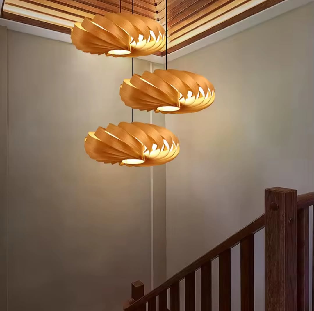 Spiral Wooden Pendant Light for Dining Areas