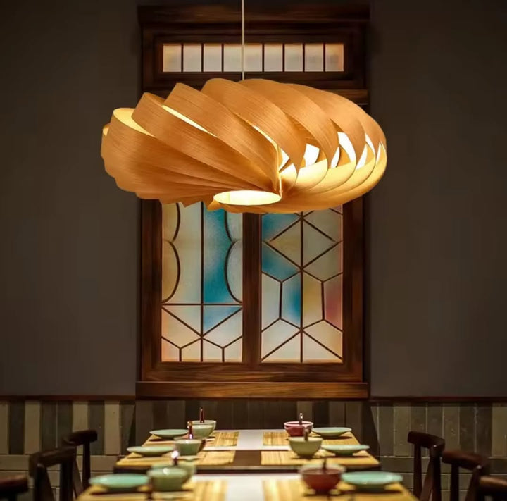 Spiral Wooden Pendant Light for Dining Areas