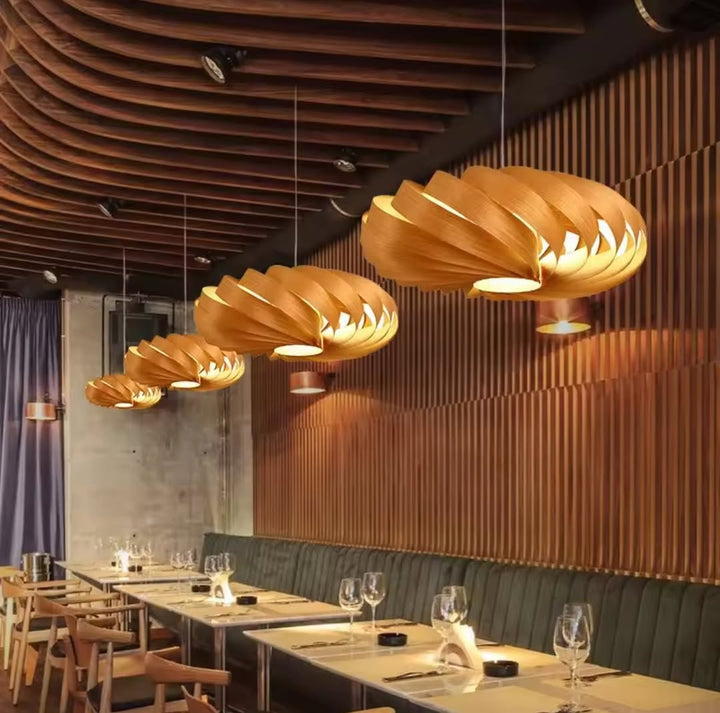 Spiral Wooden Pendant Light for Dining Areas
