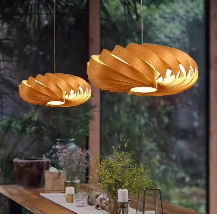 Spiral Wooden Pendant Light for Dining Areas