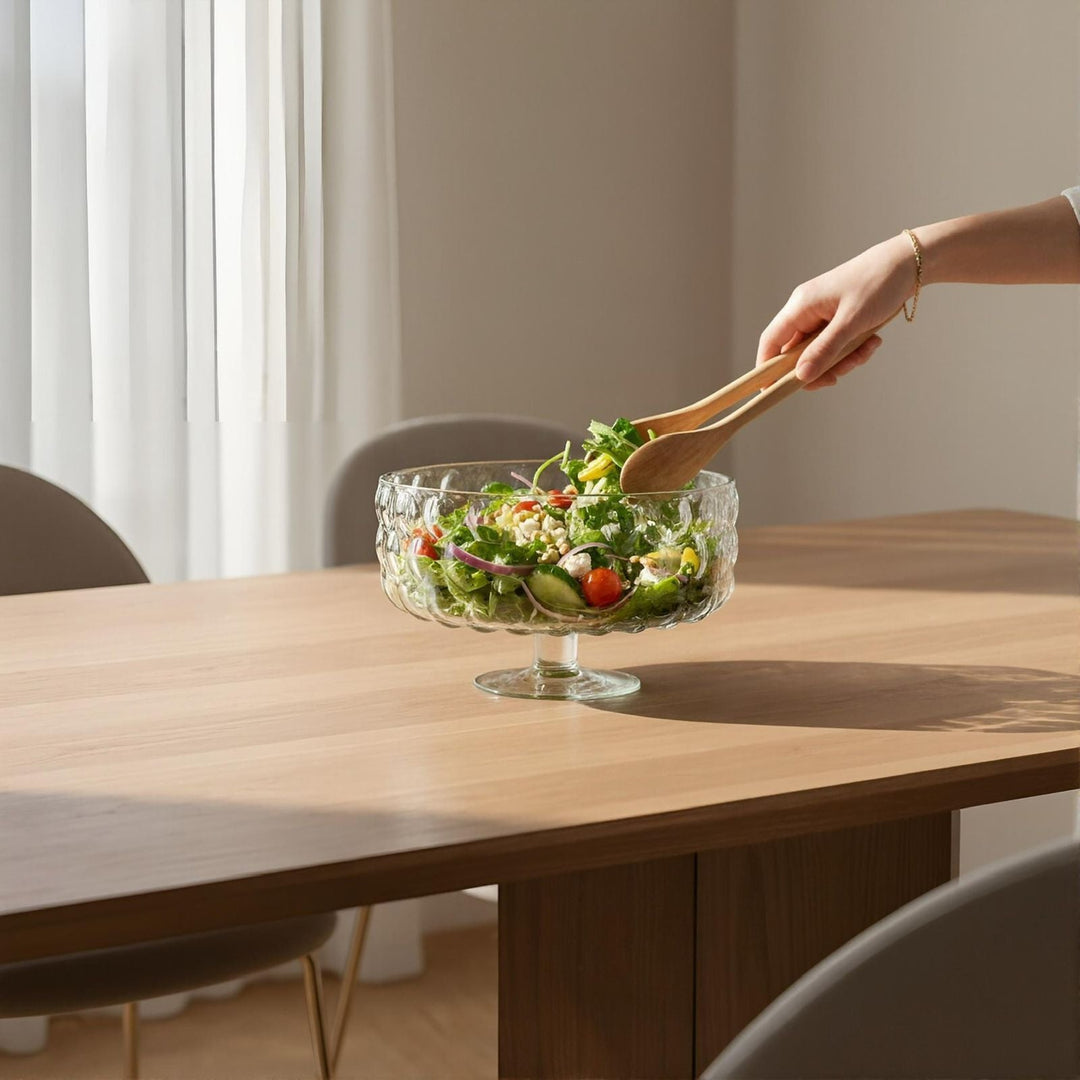 Handmade Bubbly Glass Footed Serving Bowl – 24 cm