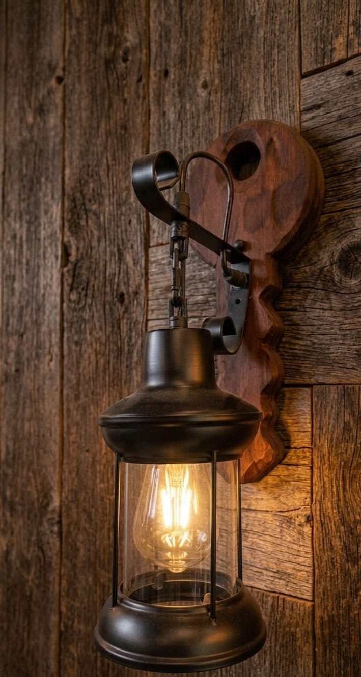 Key Shaped Wooden Wall Sconce - Rustic