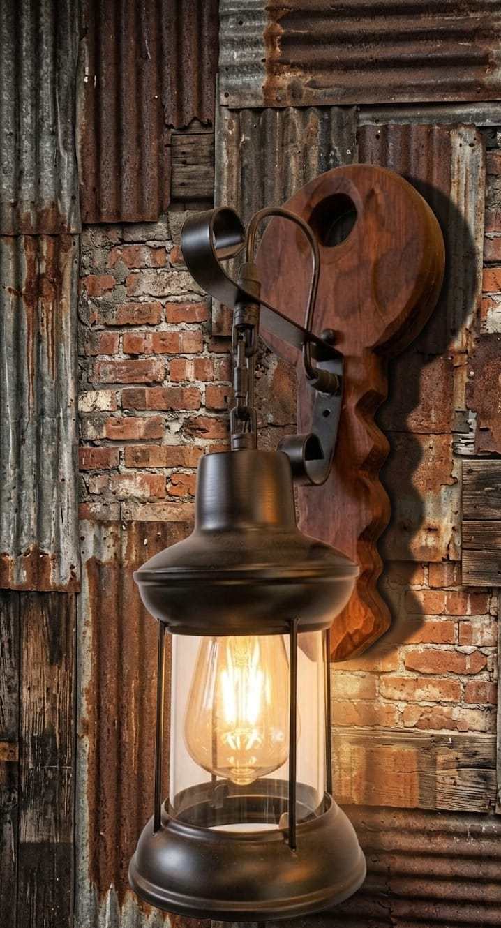 Key Shaped Wooden Wall Sconce - Rustic