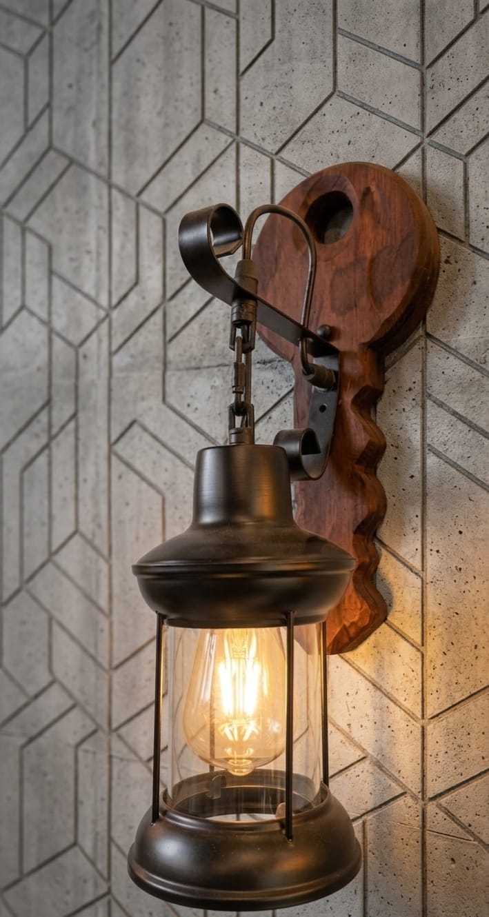 Key Shaped Wooden Wall Sconce - Rustic