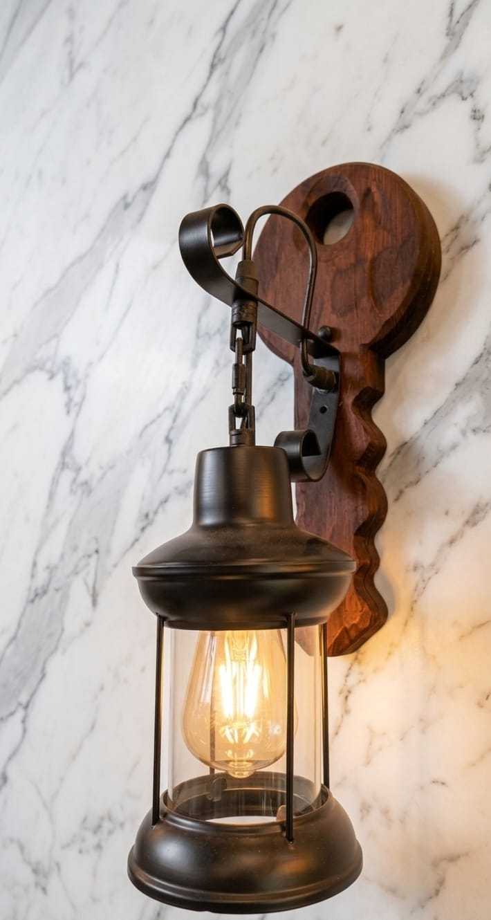 Key Shaped Wooden Wall Sconce - Rustic