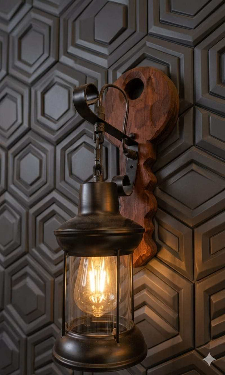 Key Shaped Wooden Wall Sconce - Rustic