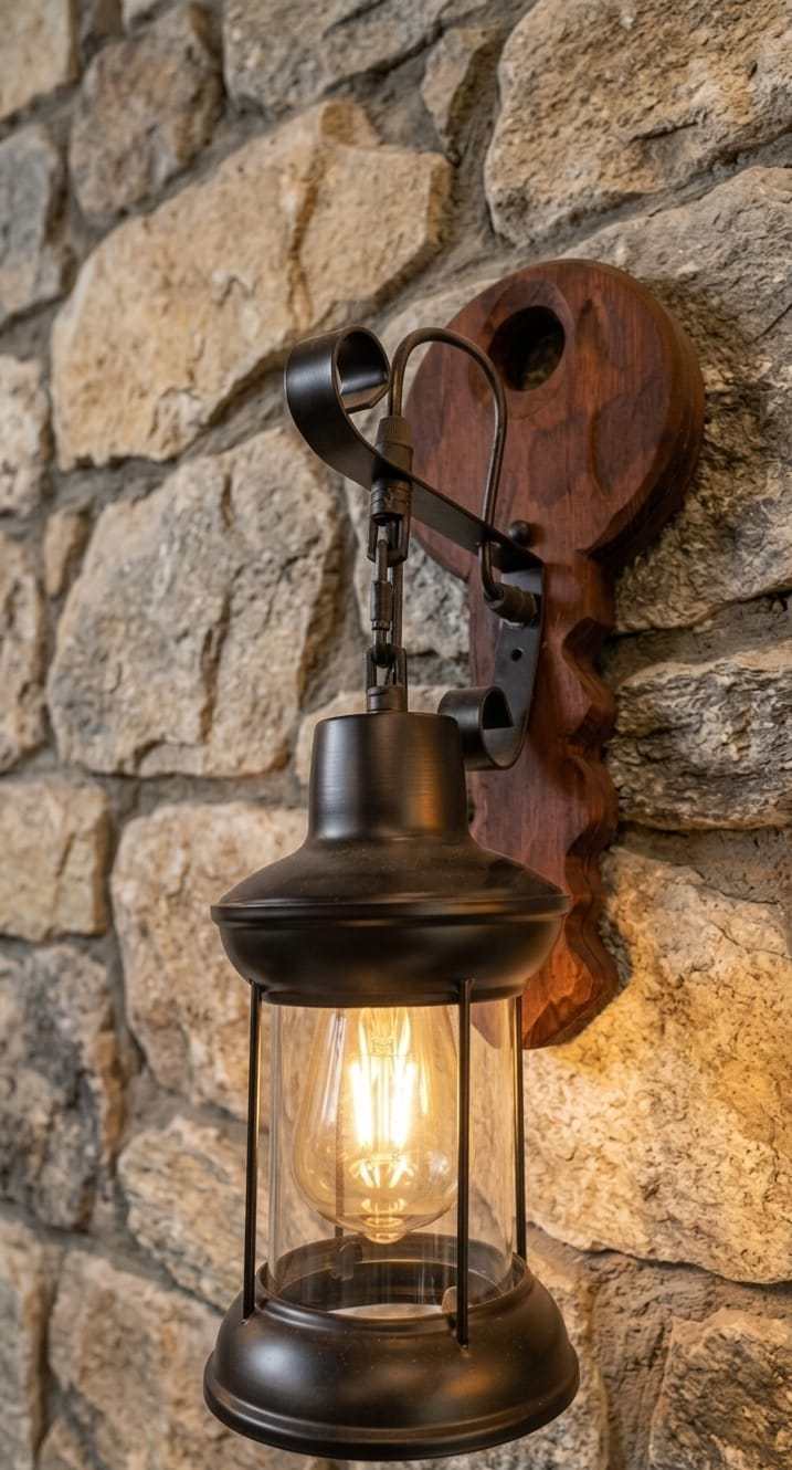 Key Shaped Wooden Wall Sconce - Rustic