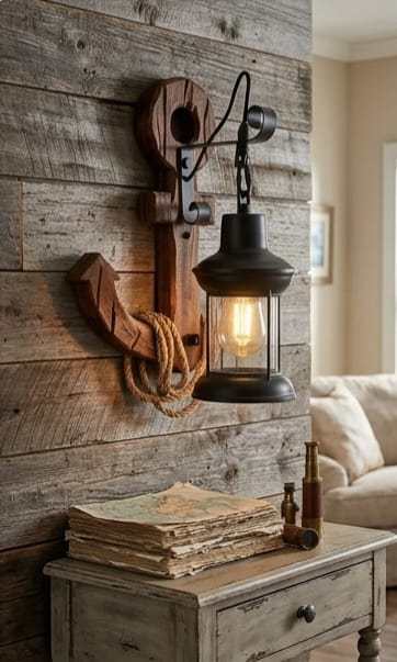 Anchor Wood Wall Sconce  - Rustic