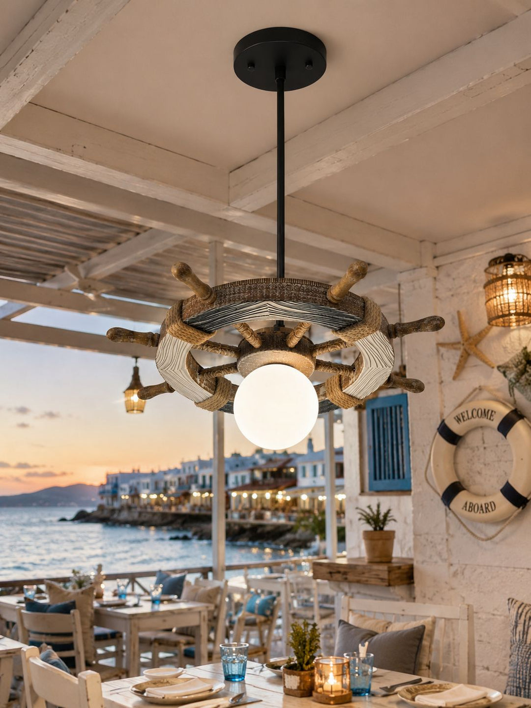 Nautical Ship Wheel Pendant Light