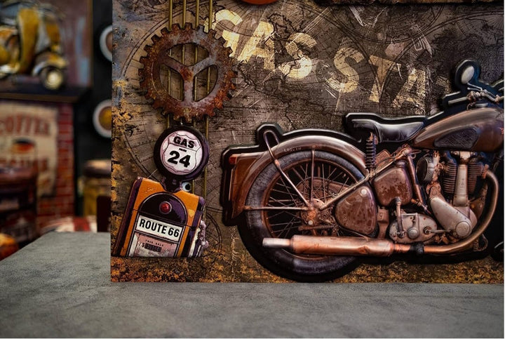 Vintage Gas Station Motorcycle Wall Art
