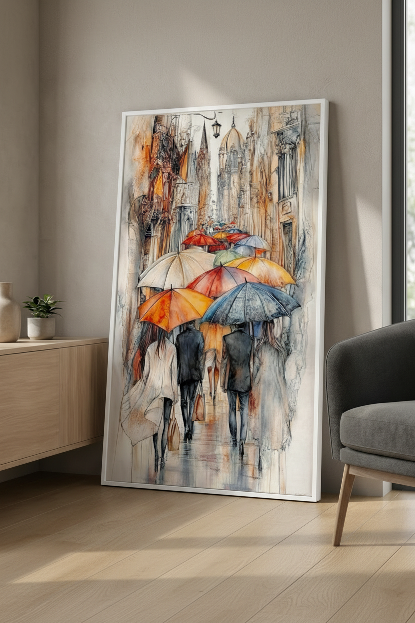 Colorful Umbrellas Street Canvas Art