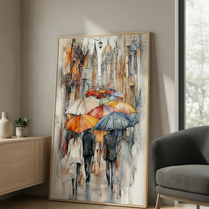 Colorful Umbrellas Street Canvas Art