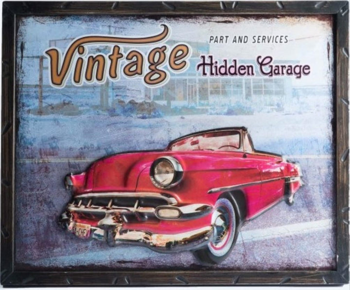 Vintage Red Convertible Retro Garage Wall Art