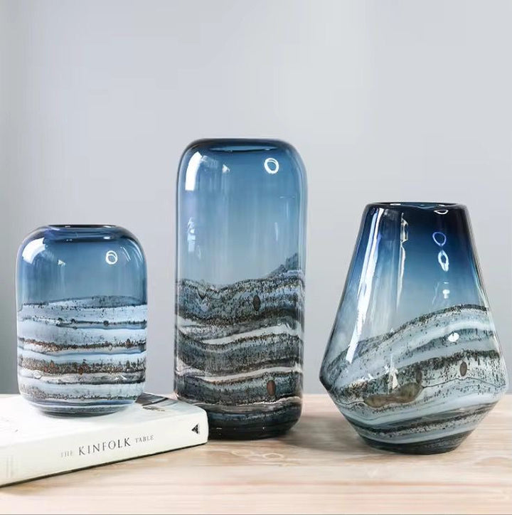 Blue Gradient Glass Vase Set of 2