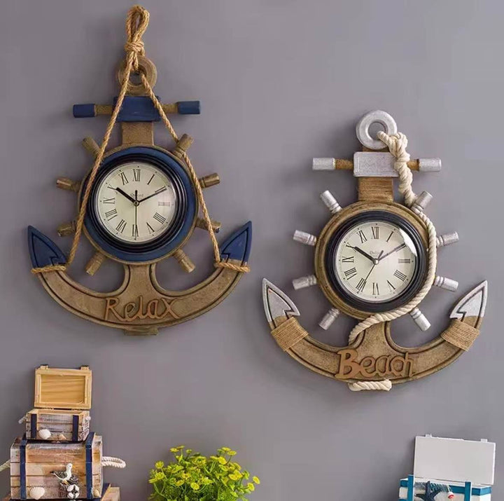 Nautical Anchor Wall Clock – “Relax” Coastal Design