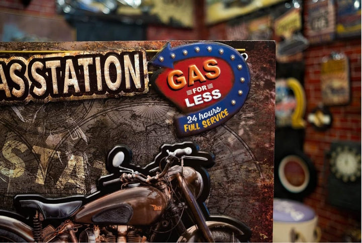 Vintage Gas Station Motorcycle Wall Art