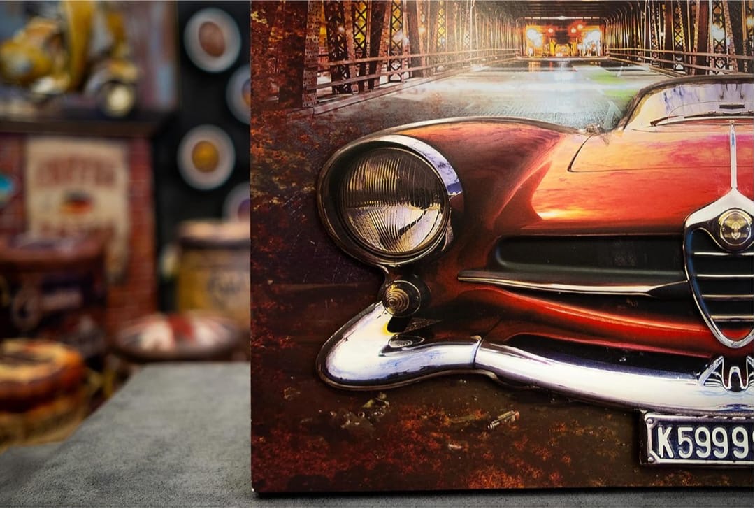 'Mother Road' Retro Red Car Wall Art