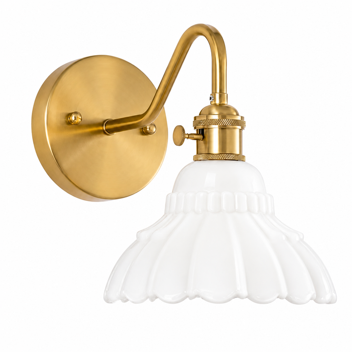 Vintage Green or Clear Ribbed Glass Wall Sconce or Pendant light with Brass Finish
