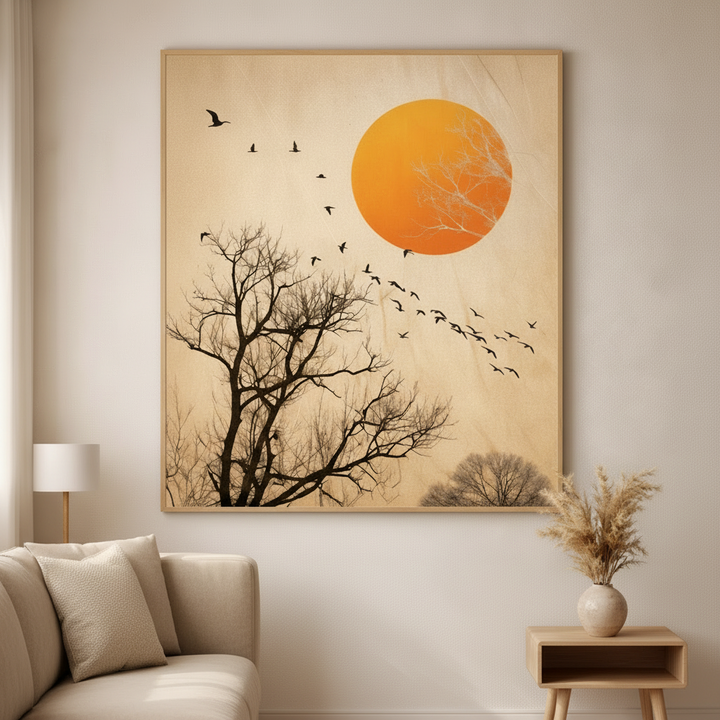 Golden Sun & Birds Minimal Canvas