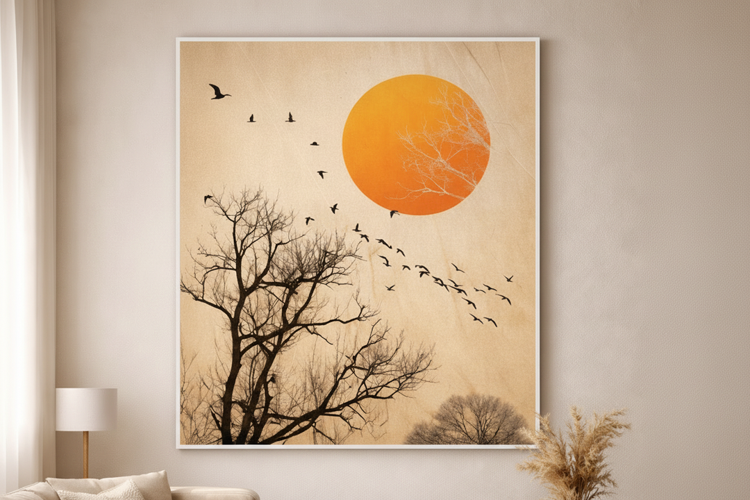 Golden Sun & Birds Minimal Canvas