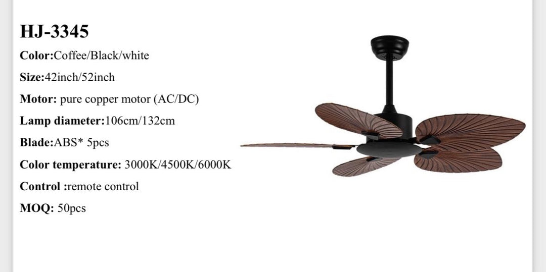 Tropical Leaf Design Ceiling Fan with 5 Blades in Coffee/Black