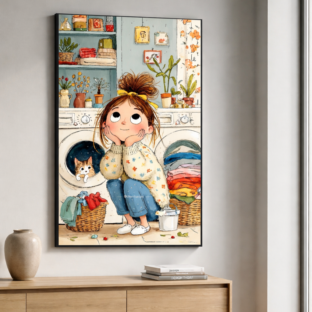Whimsical Laundry Day Canvas Art