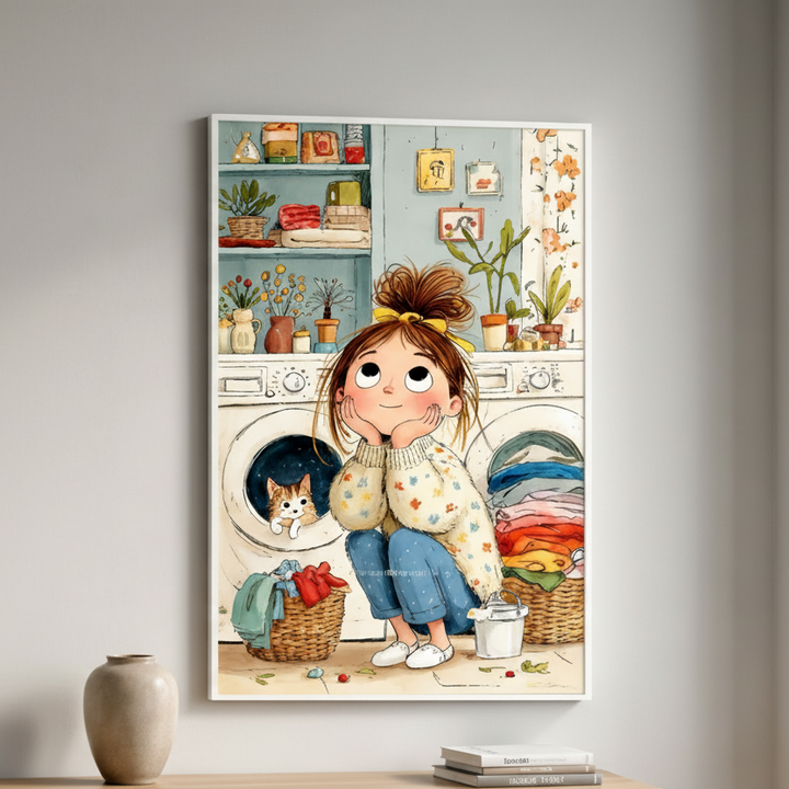 Whimsical Laundry Day Canvas Art