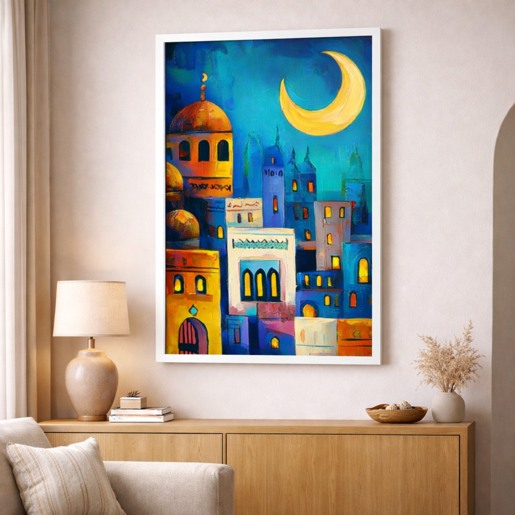 Moonlit Cityscape Canvas Art