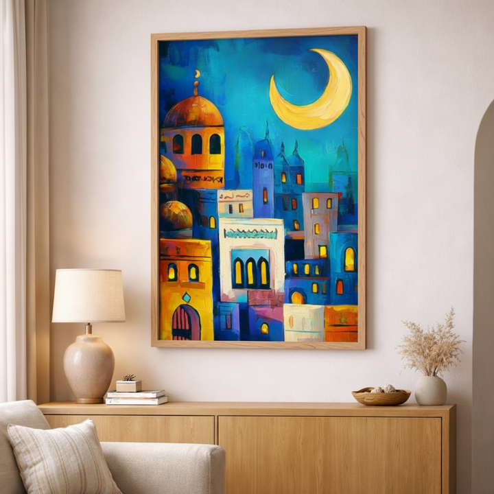 Moonlit Cityscape Canvas Art