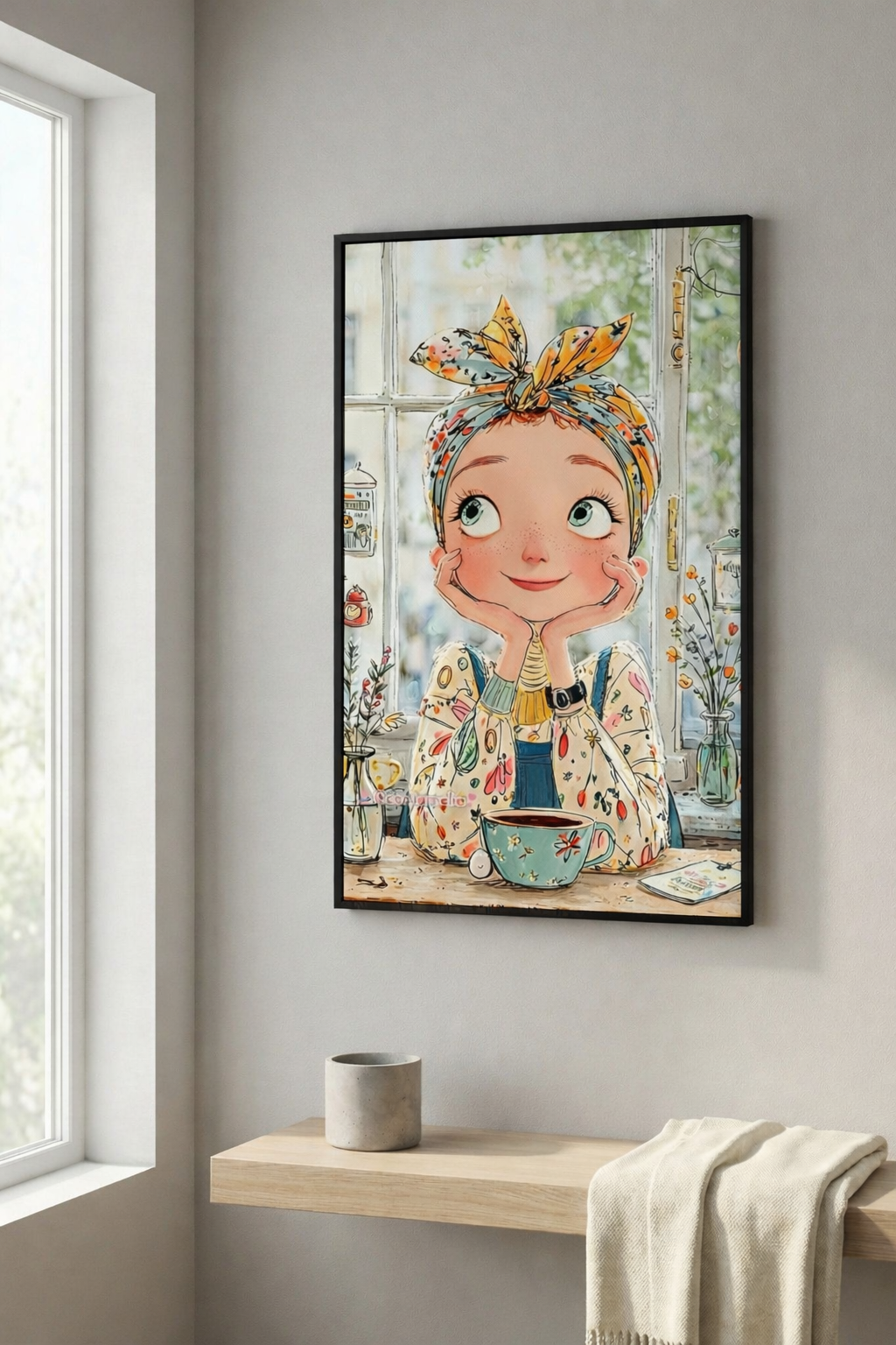 Daydreaming Girl with Coffee Canvas Art