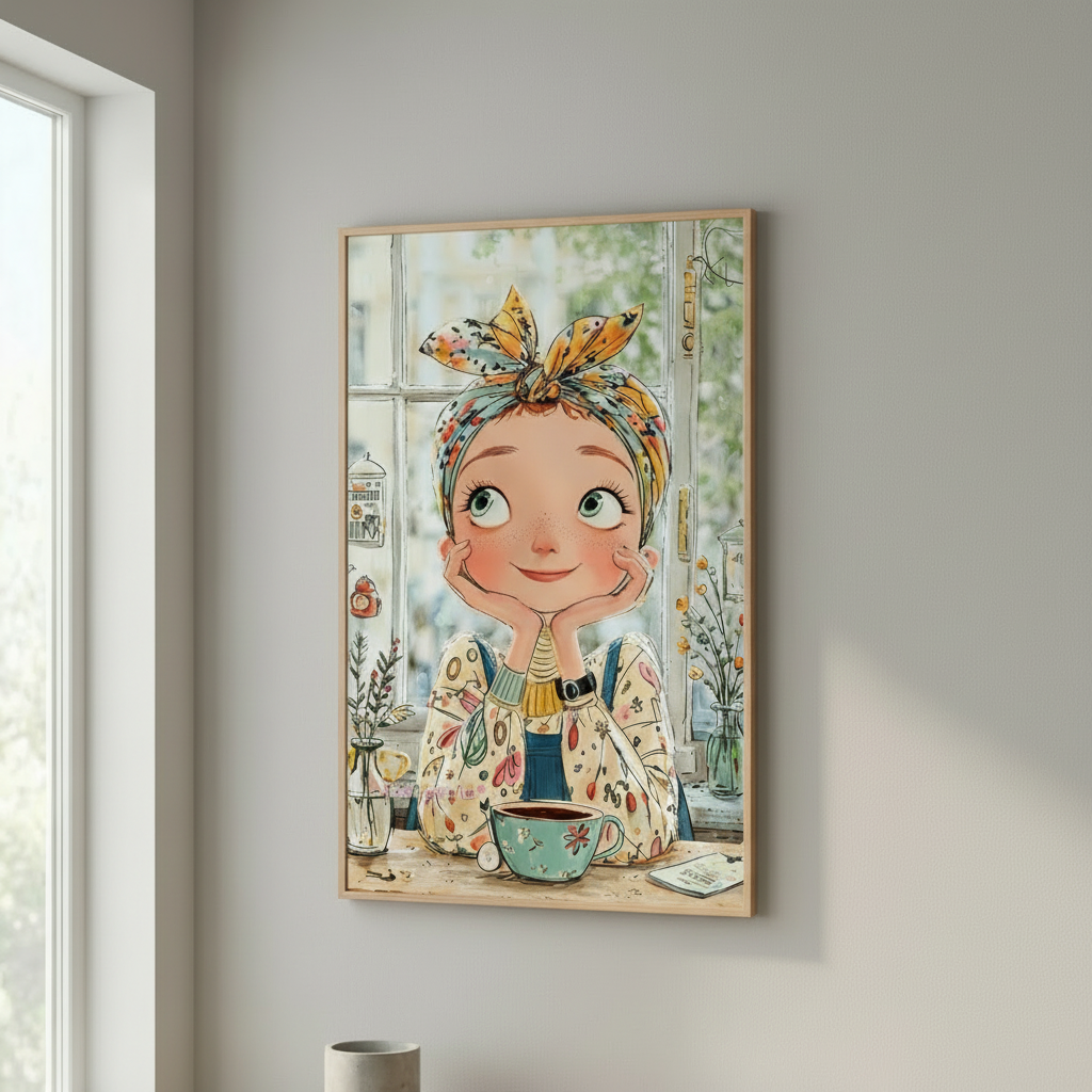 Daydreaming Girl with Coffee Canvas Art