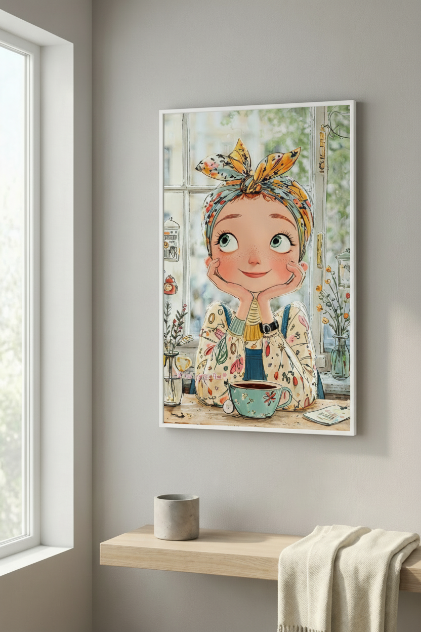 Daydreaming Girl with Coffee Canvas Art