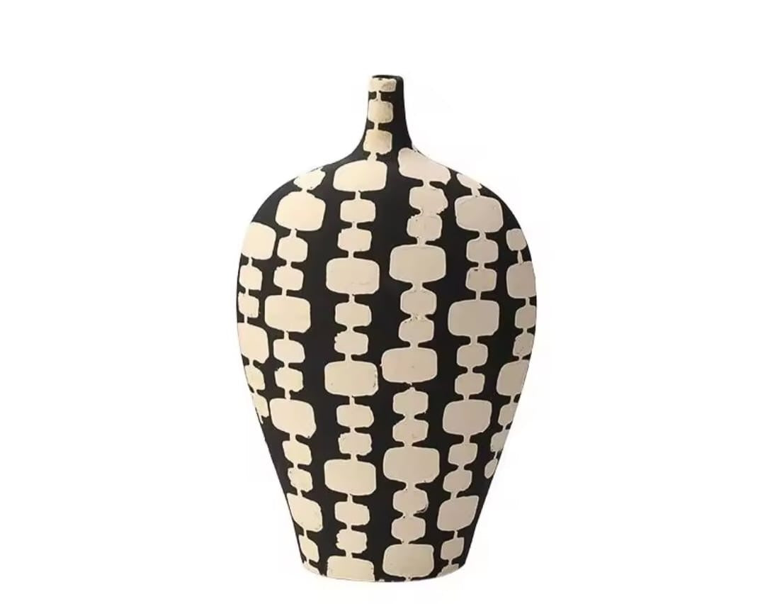 Modern Black & White Abstract Ceramic Vases set of 2