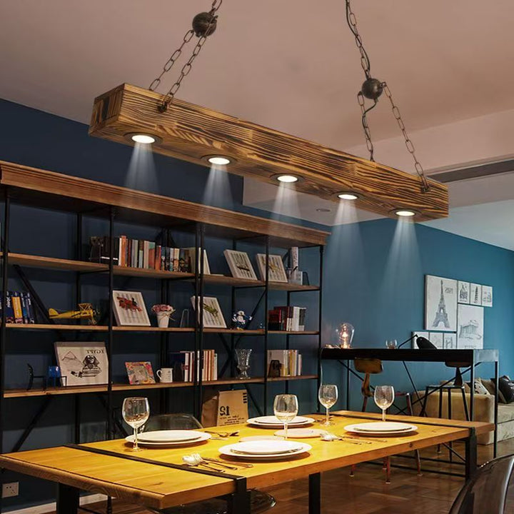 Rustic Wooden Linear Pendant Light