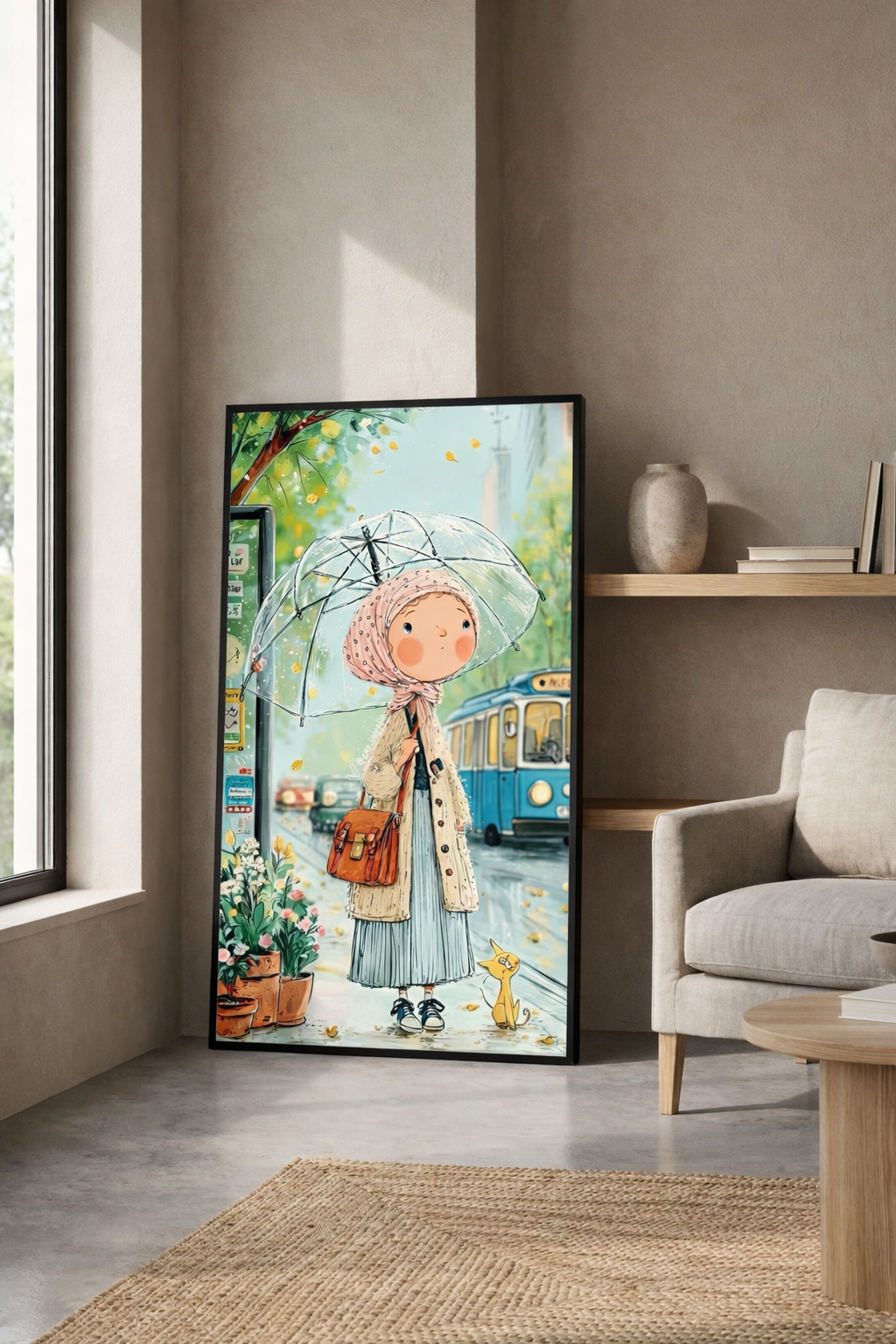 Girl with Umbrella Canvas Art