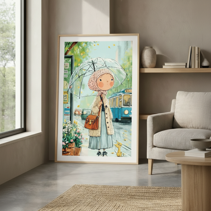Girl with Umbrella Canvas Art