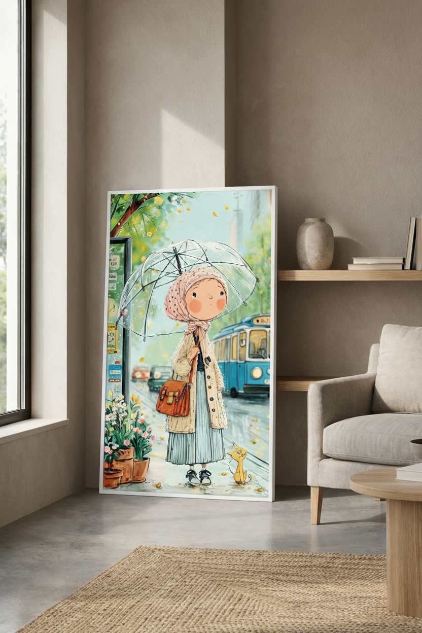 Girl with Umbrella Canvas Art