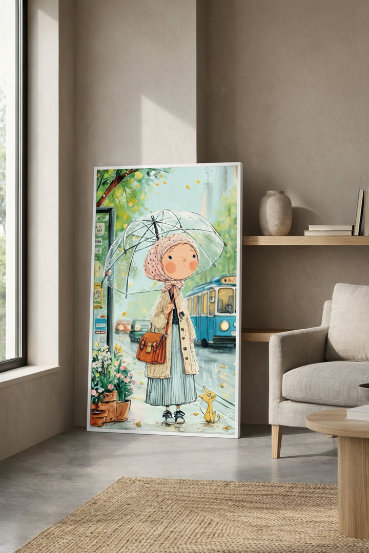 Girl with Umbrella Canvas Art
