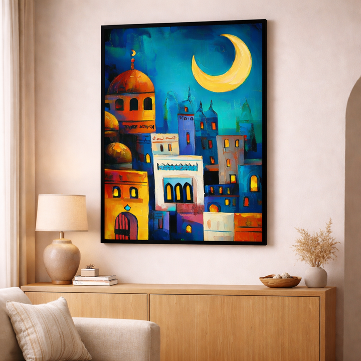 Moonlit Cityscape Canvas Art