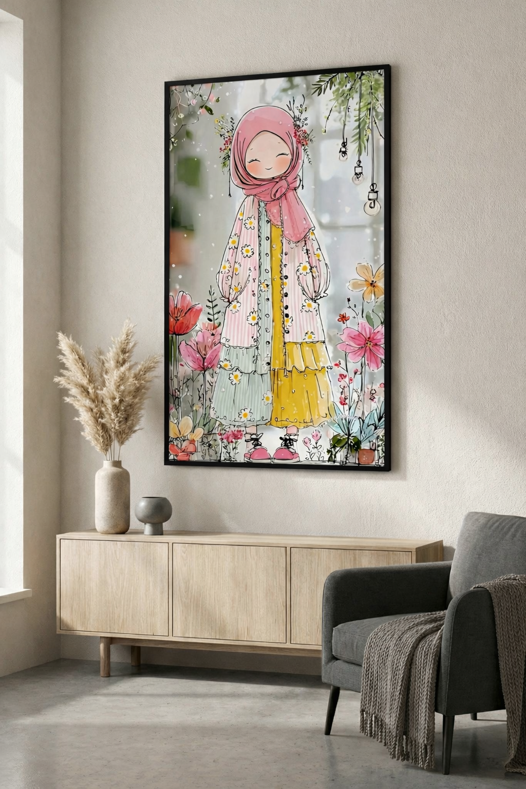 Floral Hijab Girl Canvas Art